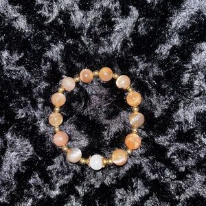 Black Sunstone and Moonstone Beaded Bracelet with Gold Spacers